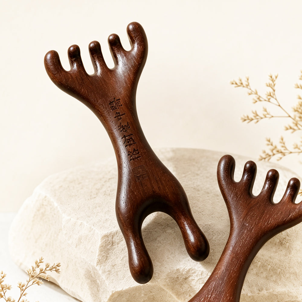 Sandalwood Scalp Massager, Wooden Gua Sha Face Neck Acupoint Tool